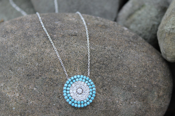 Simple Turquoise and Cubic Zirconia Evil Eye